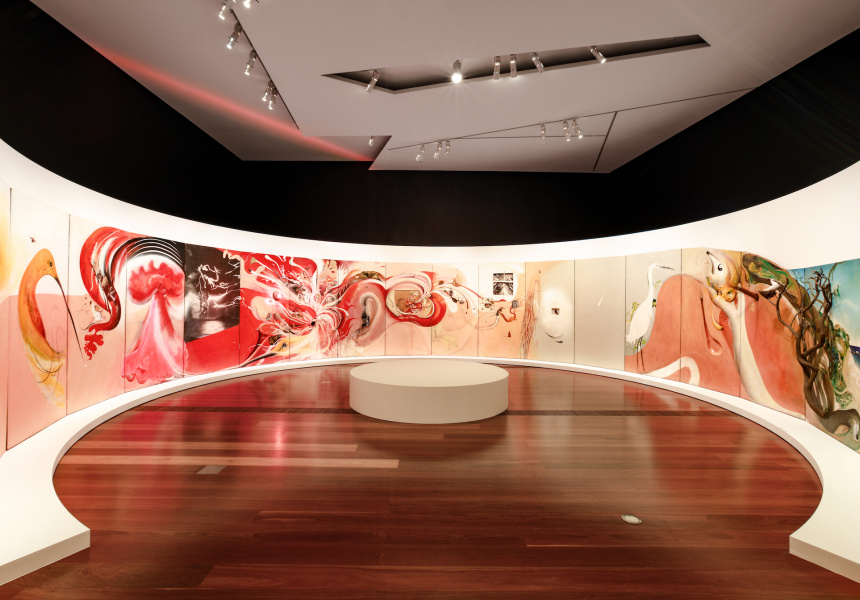 Installation view of Brett Whiteley The American Dream, 1968−69, at Baldessin/Whiteley: Parallel Visions on display at NGV Australia from 31 August 2018 – 28 January 2019. 
© Art Gallery of Western Australia, Perth
