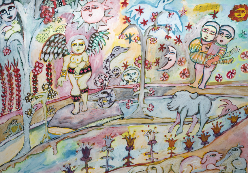 Mirka Mora, Untitled (sketchbook page), 1983. Courtesy William Mora Galleries, Melbourne. © Estate of Mirka Mora
