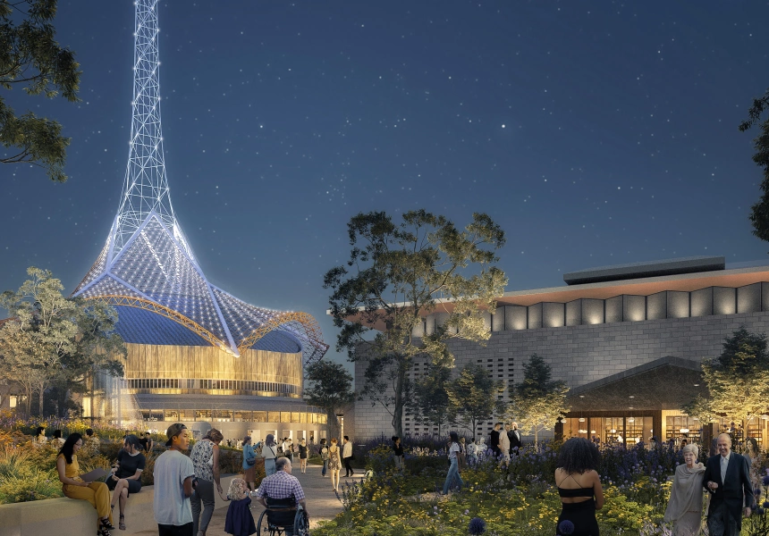 1/2 Render for public realm with Arts Centre Melbourne and NGV International 
