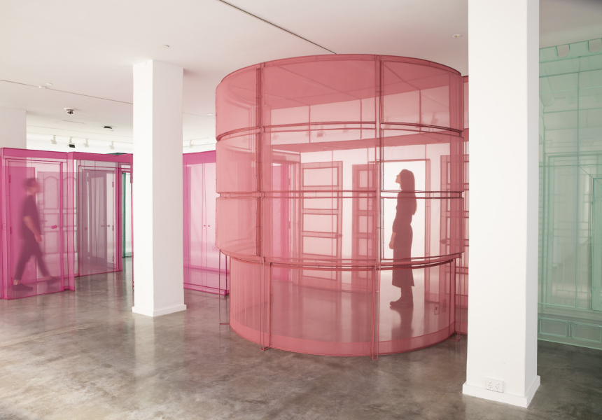 Do Ho Suh , Hub series, installation view, Museum of Contemporary Art Australia, Sydney, 2022, polyester fabric, stainless steel , image courtesy the artist and Museum of Contemporary Art Australia, © Do Ho Suh