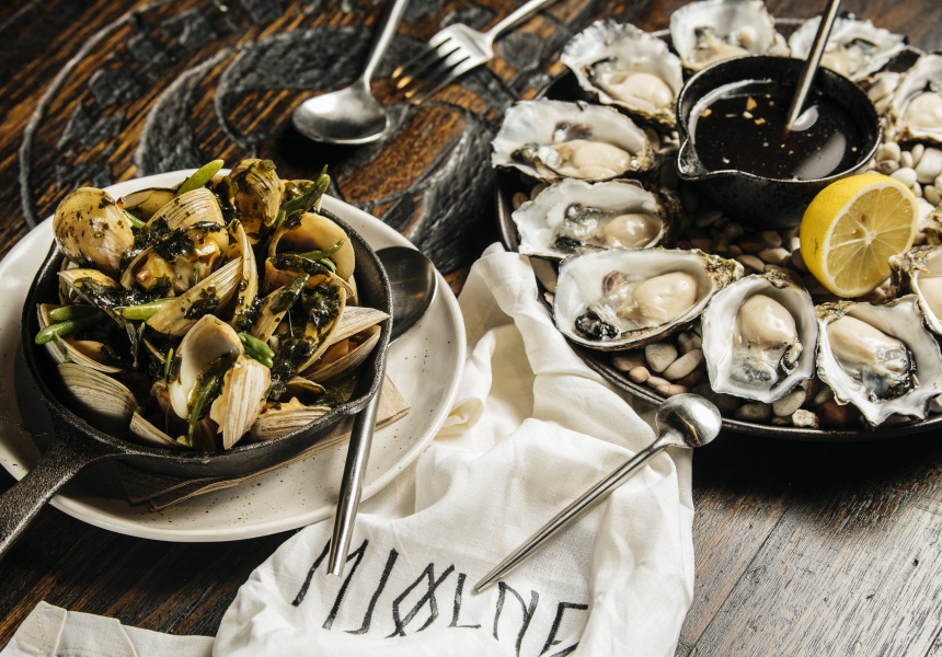 Oysters clams on sale and cockles