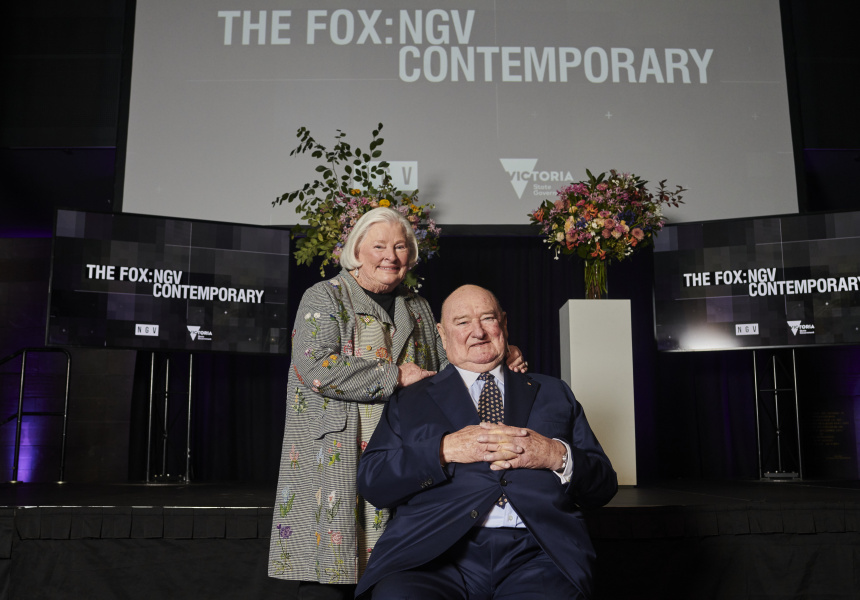 Portrait of Paula Fox AO and Lindsay
Fox AC
at the NGV Contemporary
funding announcement at NGV International, Melbourne

