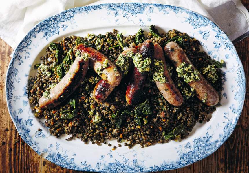 Lentils with cavolo nero and sausages from Ostro by Julia Busuttil Nishimura

