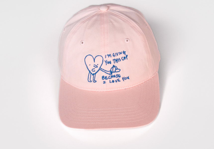 Jason Phu
It is nice to give someone a hat. It is also nice to give someone a call, a compliment or some delicious food, 2021
100% cotton embroidered cap
Edition of 100
