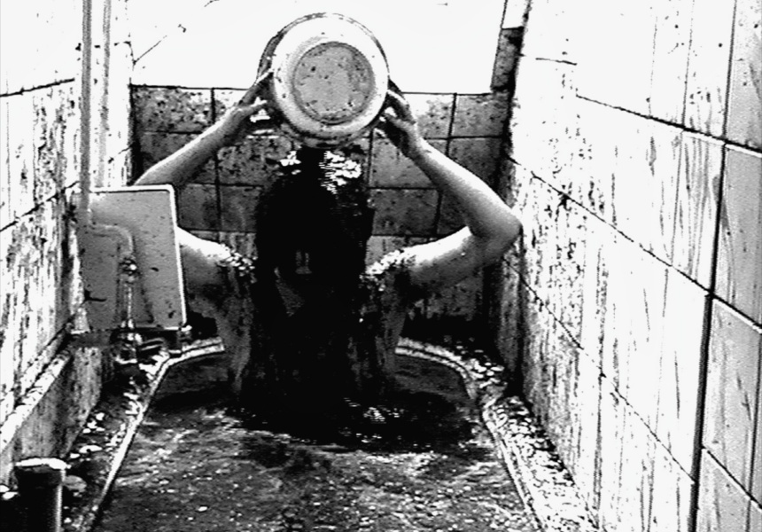 Chiharu Shiota, Japan, born 1972, Bathroom, 1999, Berlin, super VHS video, b/w, sound, 3:4, 5'10''; Courtesy the artist and Anna Schwartz Gallery.
