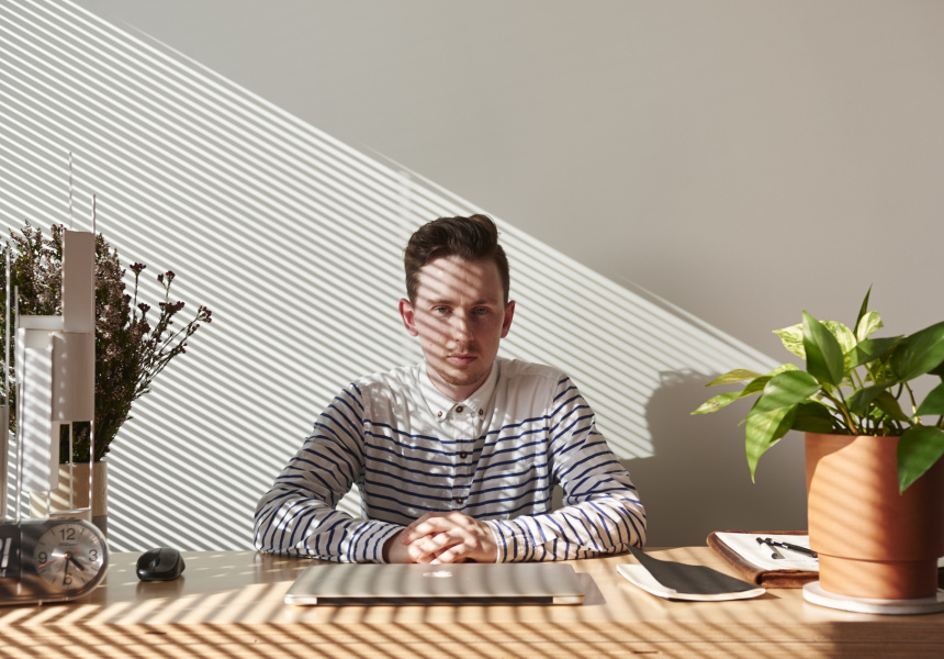 Bradley Mitchell in his apartment where he designed Noughts and Crosses, shortlisted for the Mercedes-Benz Design Award.
