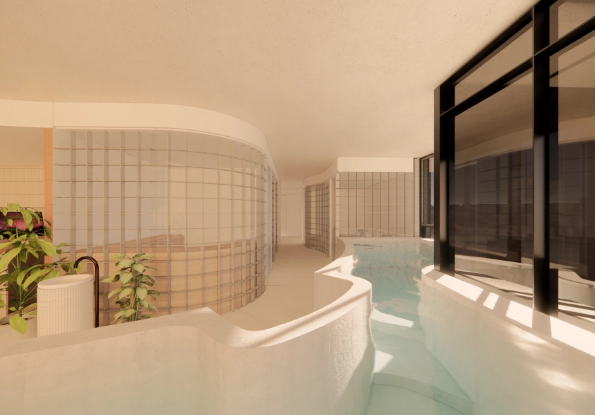 Renders of Mineral Spa.
