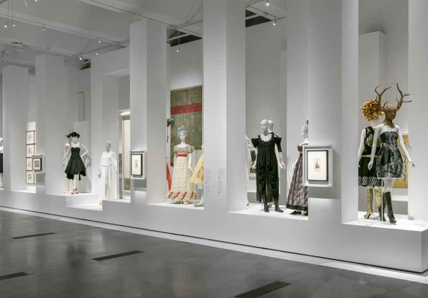 Installation photograph, Lee Alexander McQueen: Mind, Mythos, Muse, Los Angeles County Museum of Art, April 24– October 9, 2022, photo © Museum Associates/LACMA
