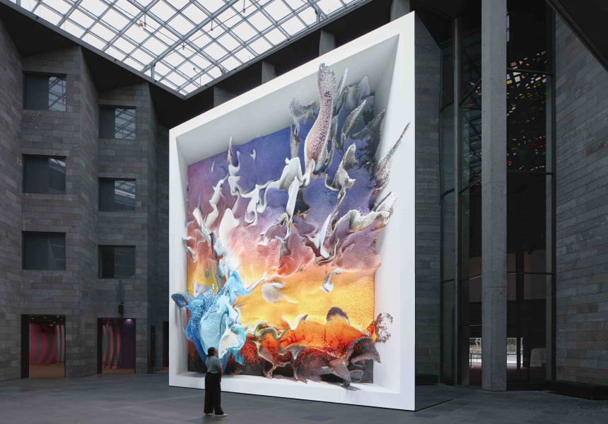 Installation view of Refik Anadol Quantum Memories 2020 on display in NGV Triennial 2020 from 19 December 2020–18 April 2021 at NGV International, Melbourne 
© Refik Anadol
