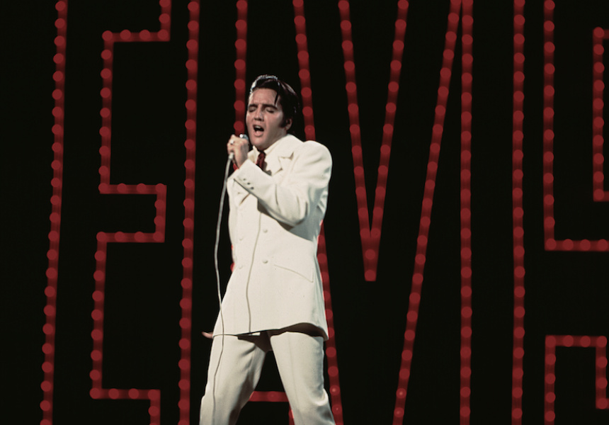 Elvis Presley in the 1968 NBC television special, Singer Presents… Elvis, later known as the ‘Comeback Special’.
Photograph: Fathom Events/CinEvents

© EPE. Graceland and its marks are trademarks of EPE. All Rights Reserved. Elvis Presley™ © 2021 ABG EPE IP LLC.
