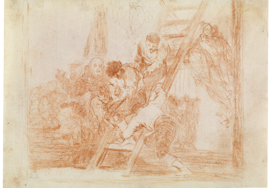 Francisco Goya,
It’s a hard step! 1810–14,
preparatory drawing for Disasters of War, plate 14,
red chalk,
15.1 x 20.8 cm (sheet),
Museo Nacional del Prado, Madrid
Photo © Photographic Archive. Museo Nacional del Prado, Madrid
