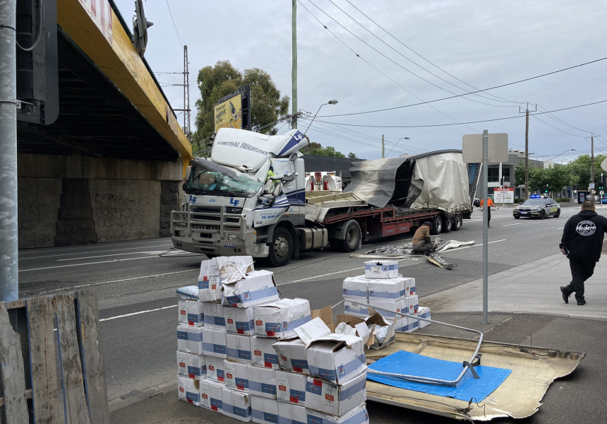 A Truck Has Struck a South Melbourne Overpass, Resulting in Road Closures