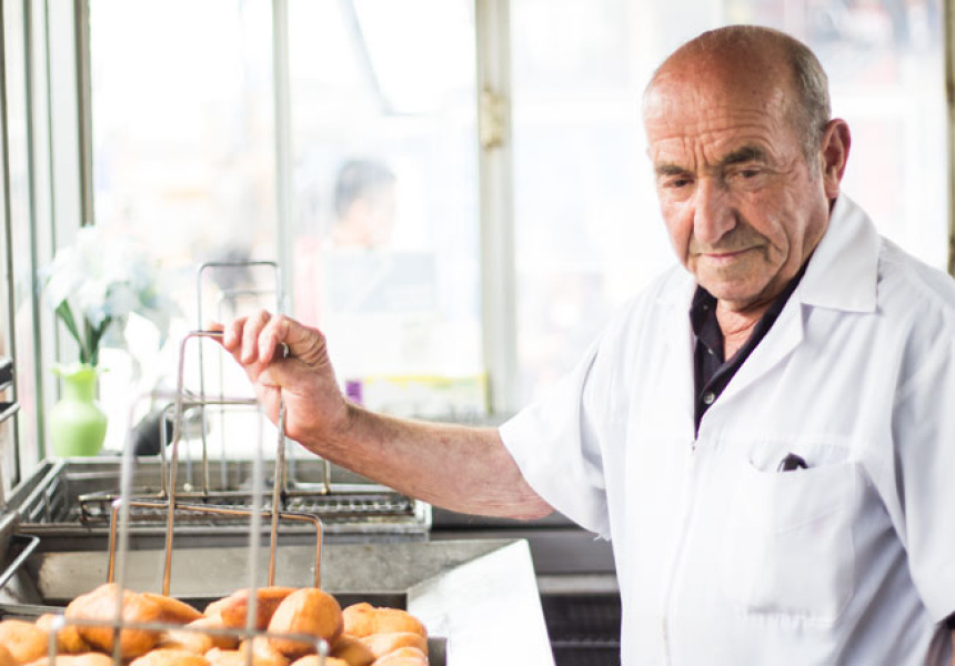 Nick Tsiligiris at Olympic Doughnuts in Footscray
