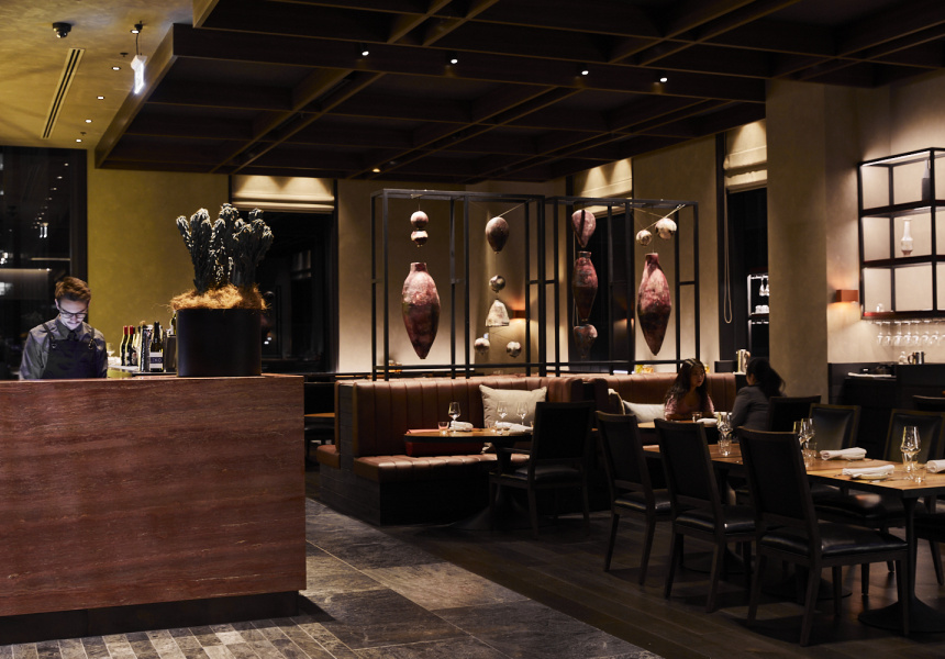 Up a Marble Staircase, La Madonna Is a Vast, Golden-Lit Restaurant and Bar in the New Next Hotel