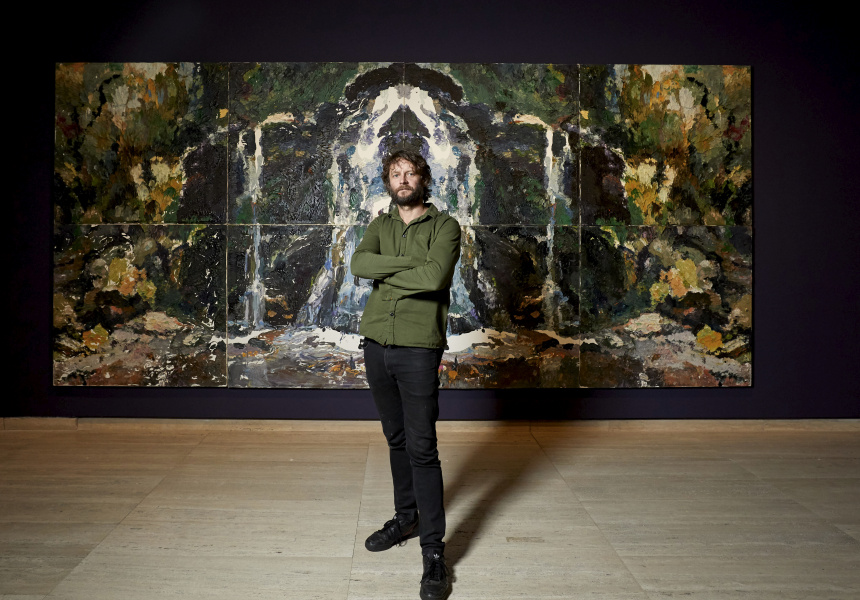 Artist Ben Quilty in the exhibition Quilty at the Art Gallery of New South Wales.
