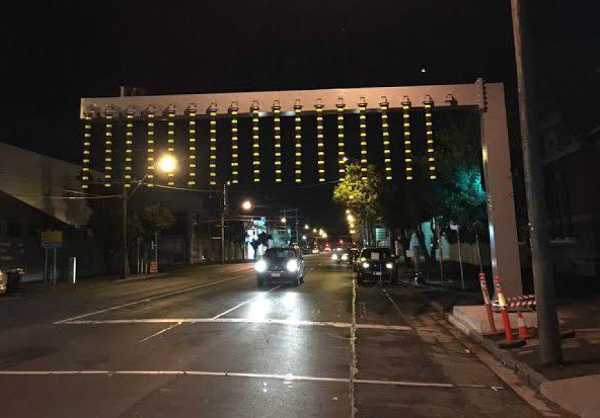 The new safety gantry on the approach to Montague Street Bridge was installed last night.
