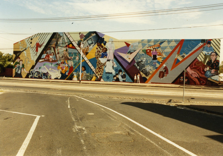 Images from the mural’s early days courtesy of Megan Evans and Trudy Hayter. 
