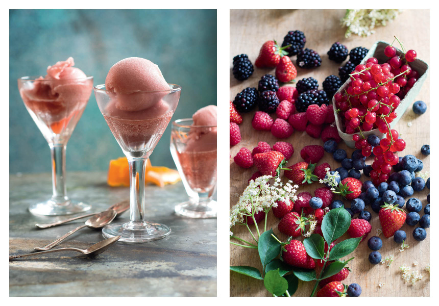 Left: Negroni Sorbet 
Right: Summer Berries 
