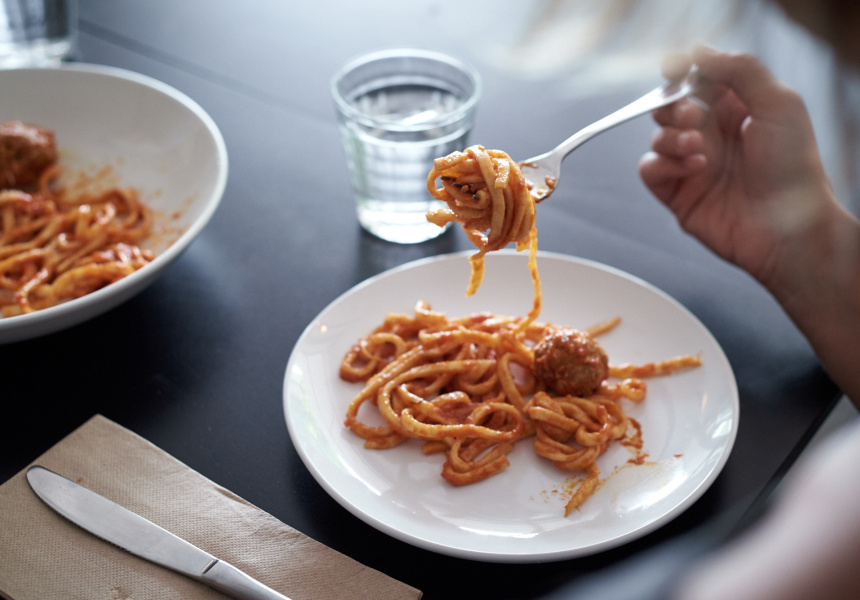 Spaghetti and meatballs; Mosterella
