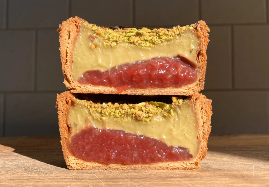 This One Thing: AP Bread’s Salted Pistachio and Rhubarb Flan