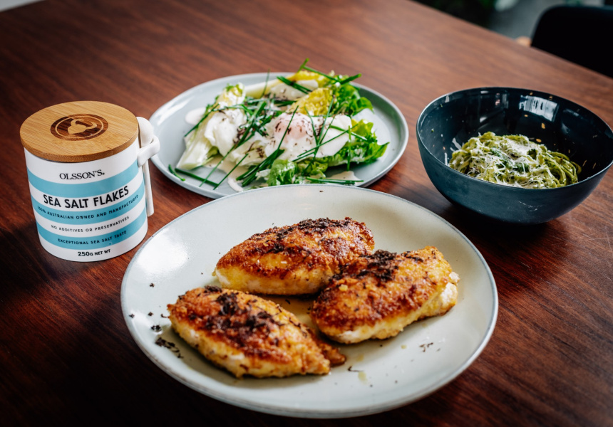 Recipe Matt Moran Makes ParmesanCrumbed Chicken Schnitzel for Comedy