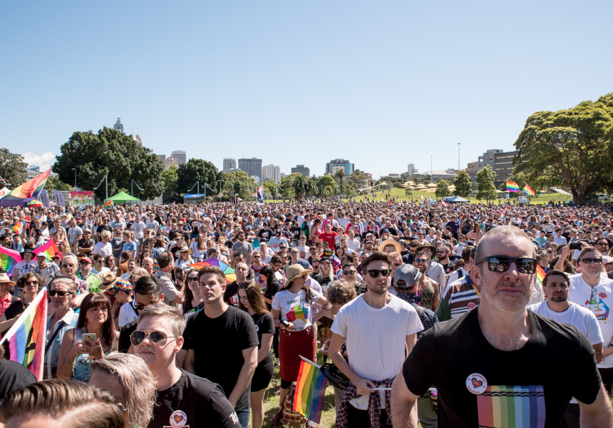 The announcement of the same-sex marriage postal survey at Prince Alfred Park, Nov 15, 2017.
