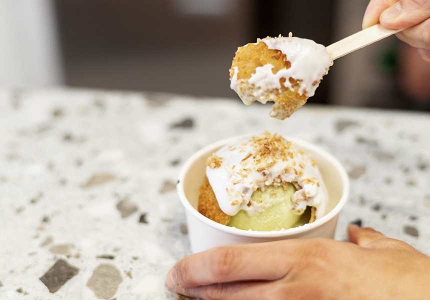 Duo Duo's pandan-coconut deep-fried ice-cream
