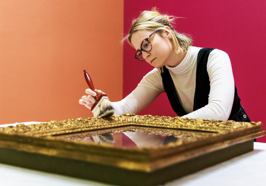 Camielle Fitzmaurice, Conservator, NGV with artwork by Pierre Bonnard being installed in Pierre Bonnard: Designed by India Mahdavi open from 9 June – 8 October at NGV International, Melbourne.
