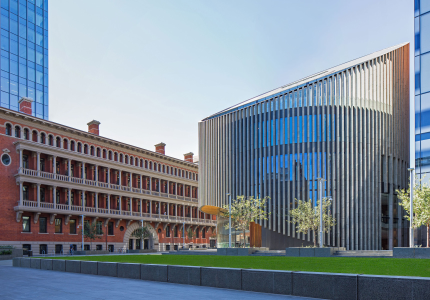 The State Buildings and City of Perth Library by Kerry Hill Architects and Palassis Architects.
