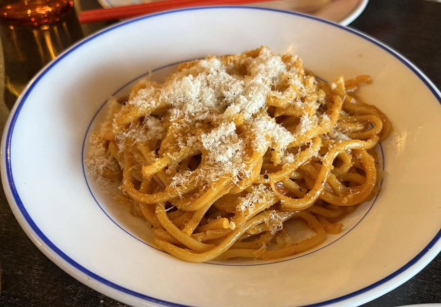 Hokkien noodles with doubanjiang, parmesan and butter from Sleepy's.
