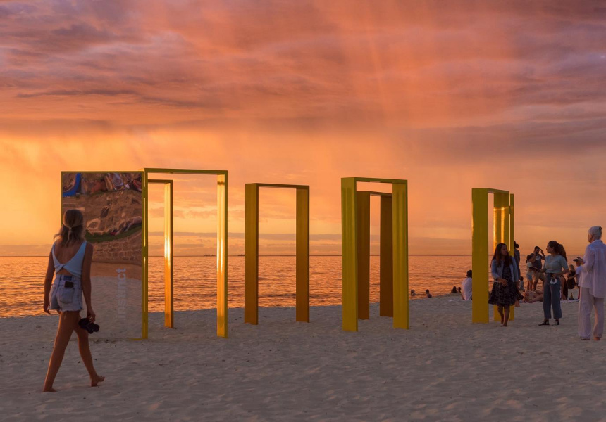 Sculpture by the Sea, Cottesloe 2022 at Sunset.  Erica Zaino (WA), 'Beyond Doorways - Oltre le Porte', Sculpture by the Sea, Cottesloe 2022
