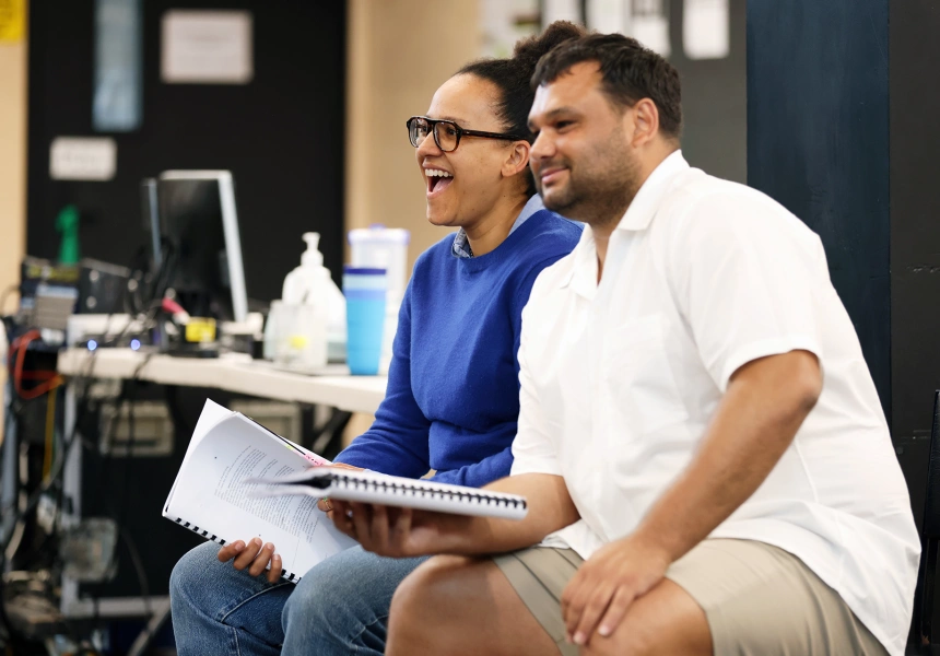 Zindzi Okenyo and Ian Michael during rehearsals for Sweat
