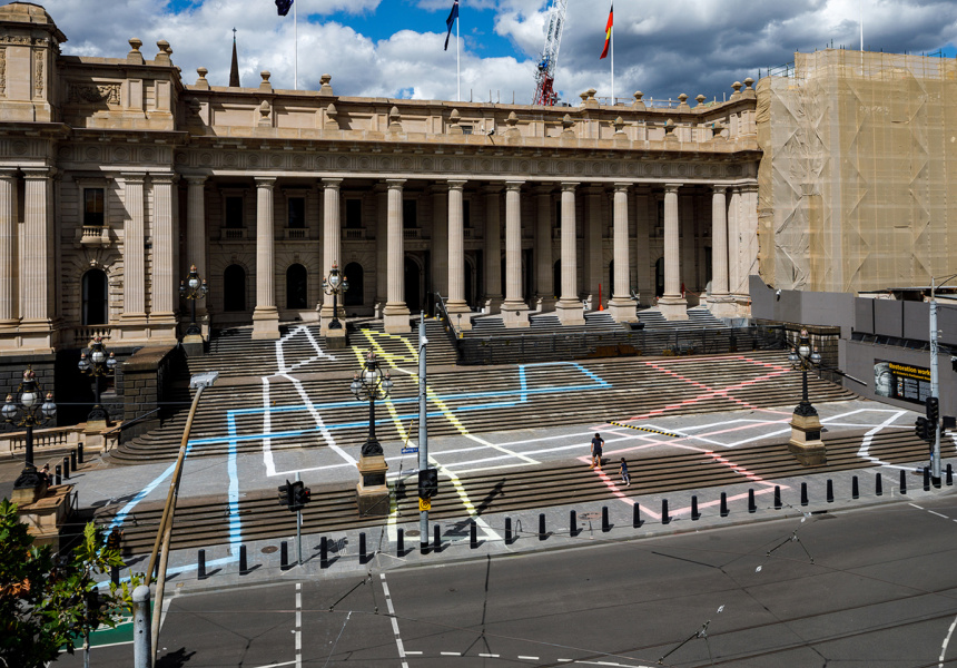 Kerrie Poliness Parliament Steps Walking Drawing 2021. Commissioned by the Australian Centre for Contemporary Art
