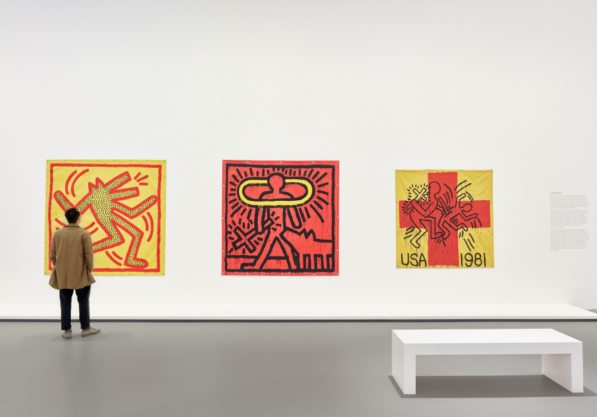 Installation view of Keith Haring | Jean-Michel Basquiat: Crossing Lines at NGV International, 1 December 2019 – 11 April 2020
© Estate of Jean-Michel Basquiat. Licensed by Artestar, New York
© Keith Haring Foundation
