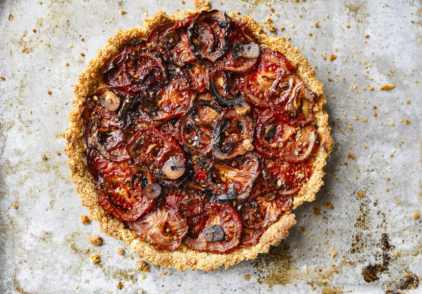 A tomato pie, Harissa and Jatz Cracker with a cheese recipe