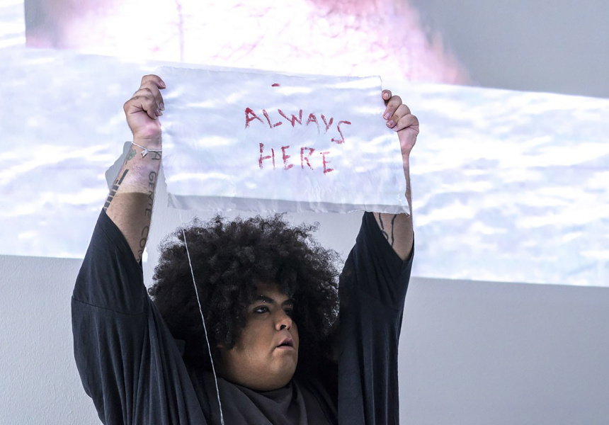 Jota Mombaça, How old is suffering? (2018), Performance, Photograph by Anna Cerato. 
