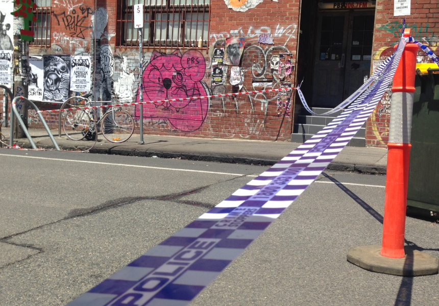 The scene outside PBS FM radio station in Collingwood on Wednesday afternoon, January 20. 
