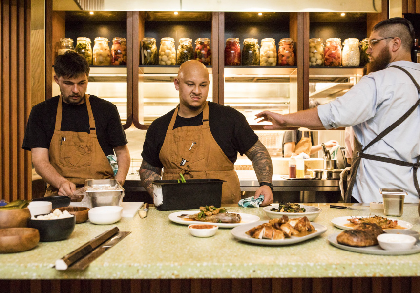 Tiny's head chef Jacob D'Vauz (centre).
