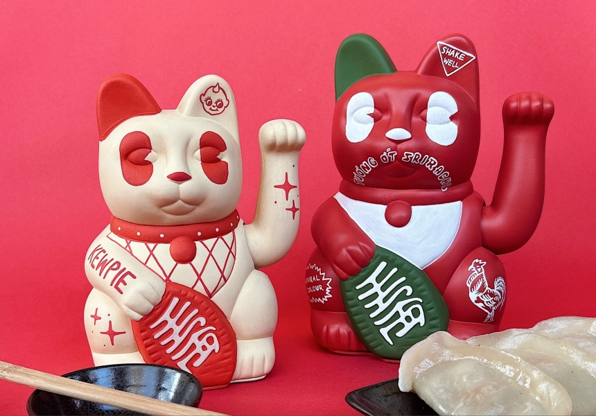 Wave Hello to the Lucky Cats Saluting Kewpie Mayo and Sriracha Sauce