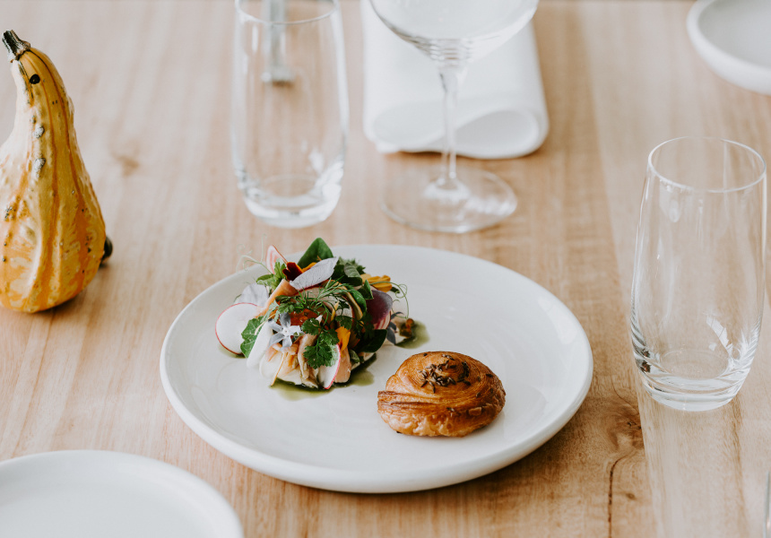 Smoked trout, caviar, cultured cream, caraway croissant
