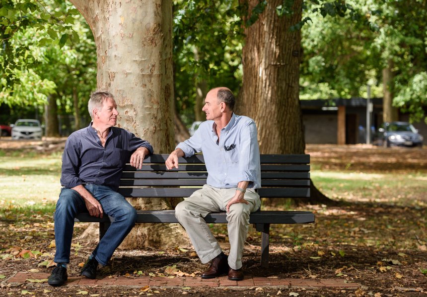 1992 Adelaide Festival artistic director Rob Brookman and current Womadelaide director Ian Scobie in Botanic Park
