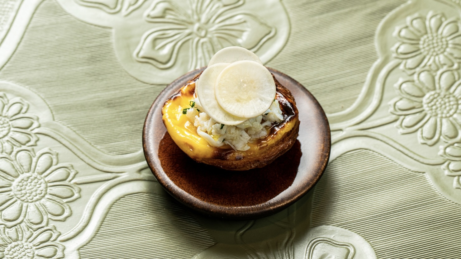 Celeriac nata with spanner crab. Photo: Pablo Diaz
