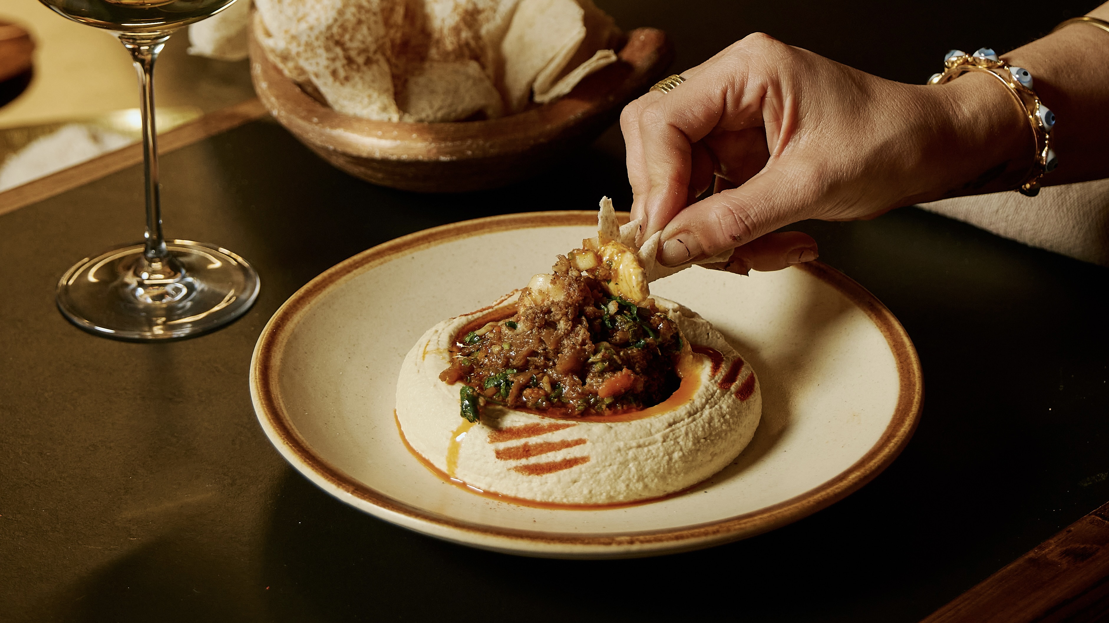Hummus with king prawns and spanner crab. Photo: Courtesy of Zareh / Kristoffer Paulsen