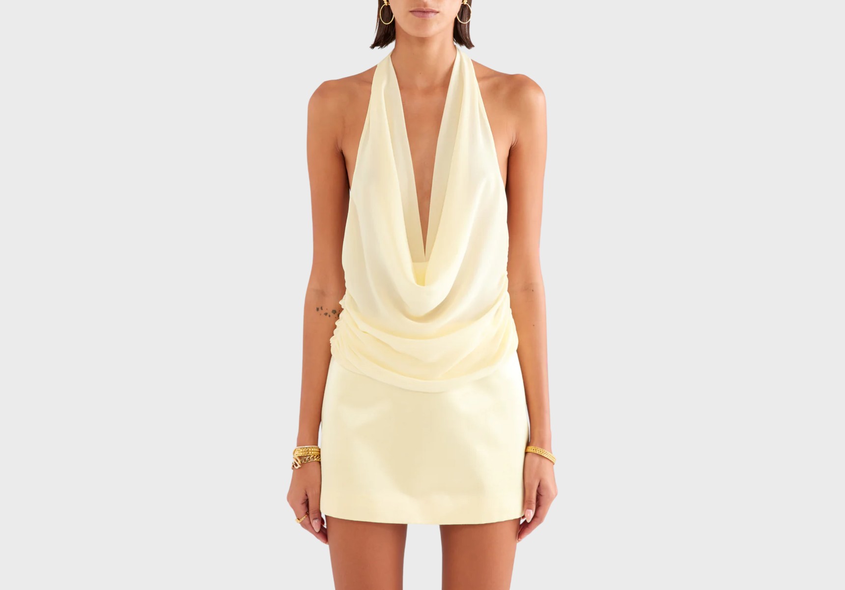 Venroy deep cowl sheer silk halter