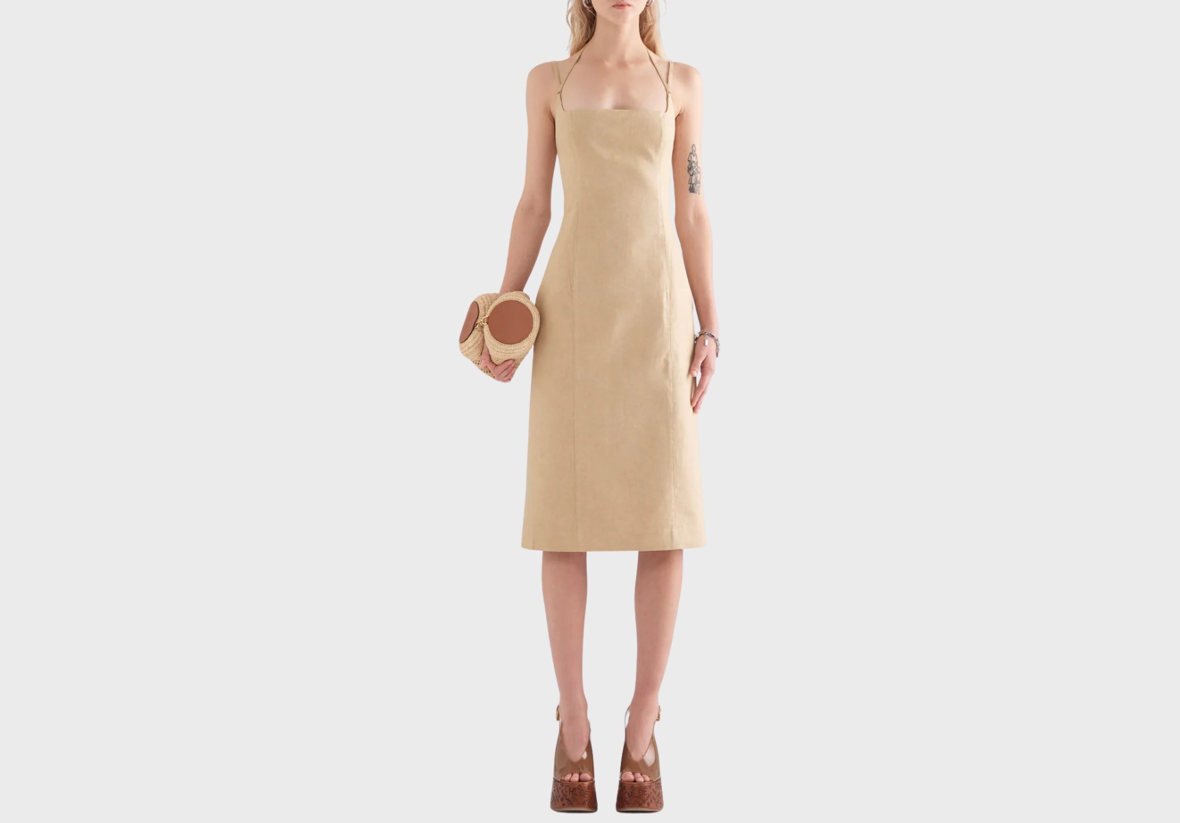 Venroy panelled linen mididress