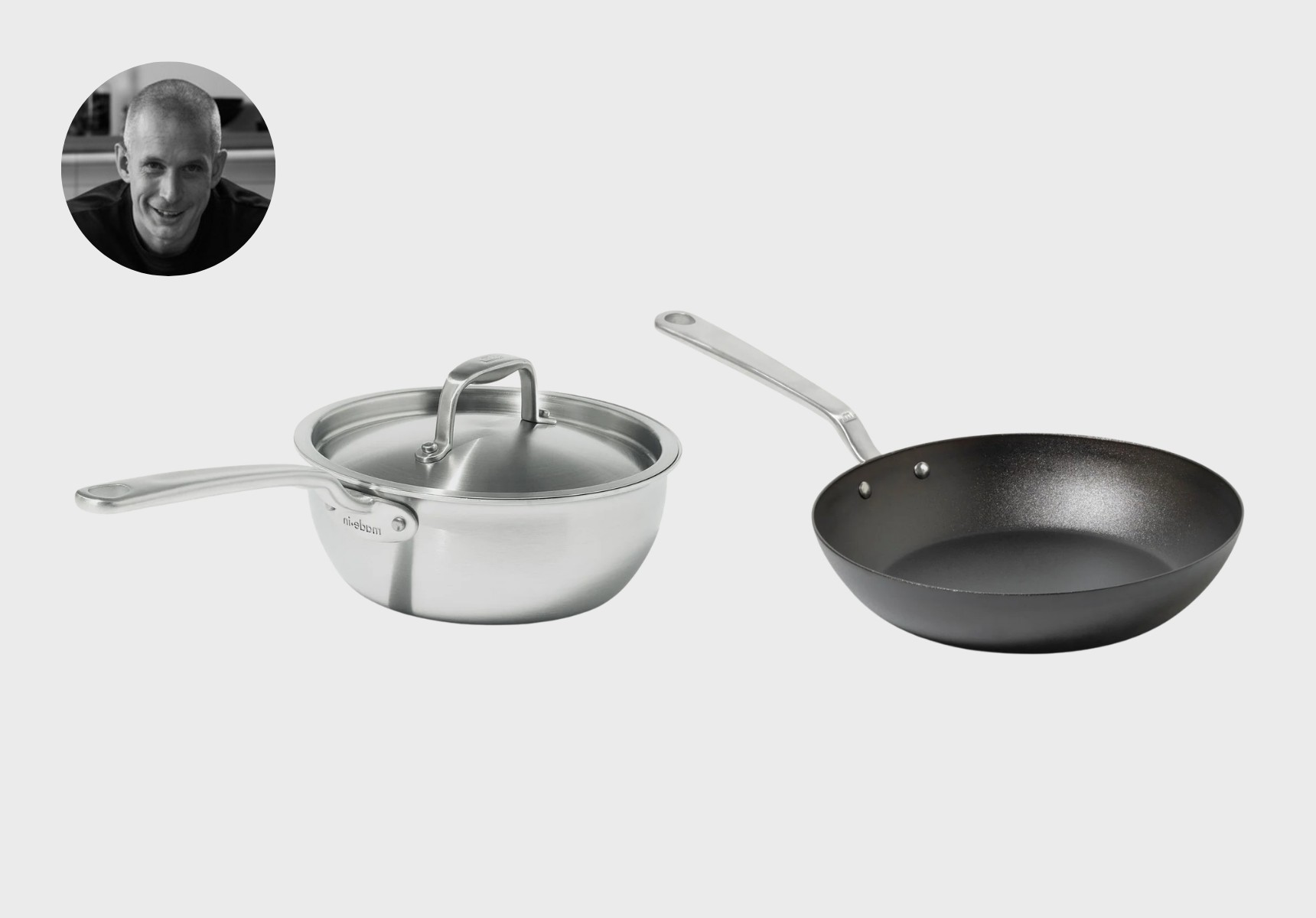 Made In Stainless clad saucier and seasoned fry pan