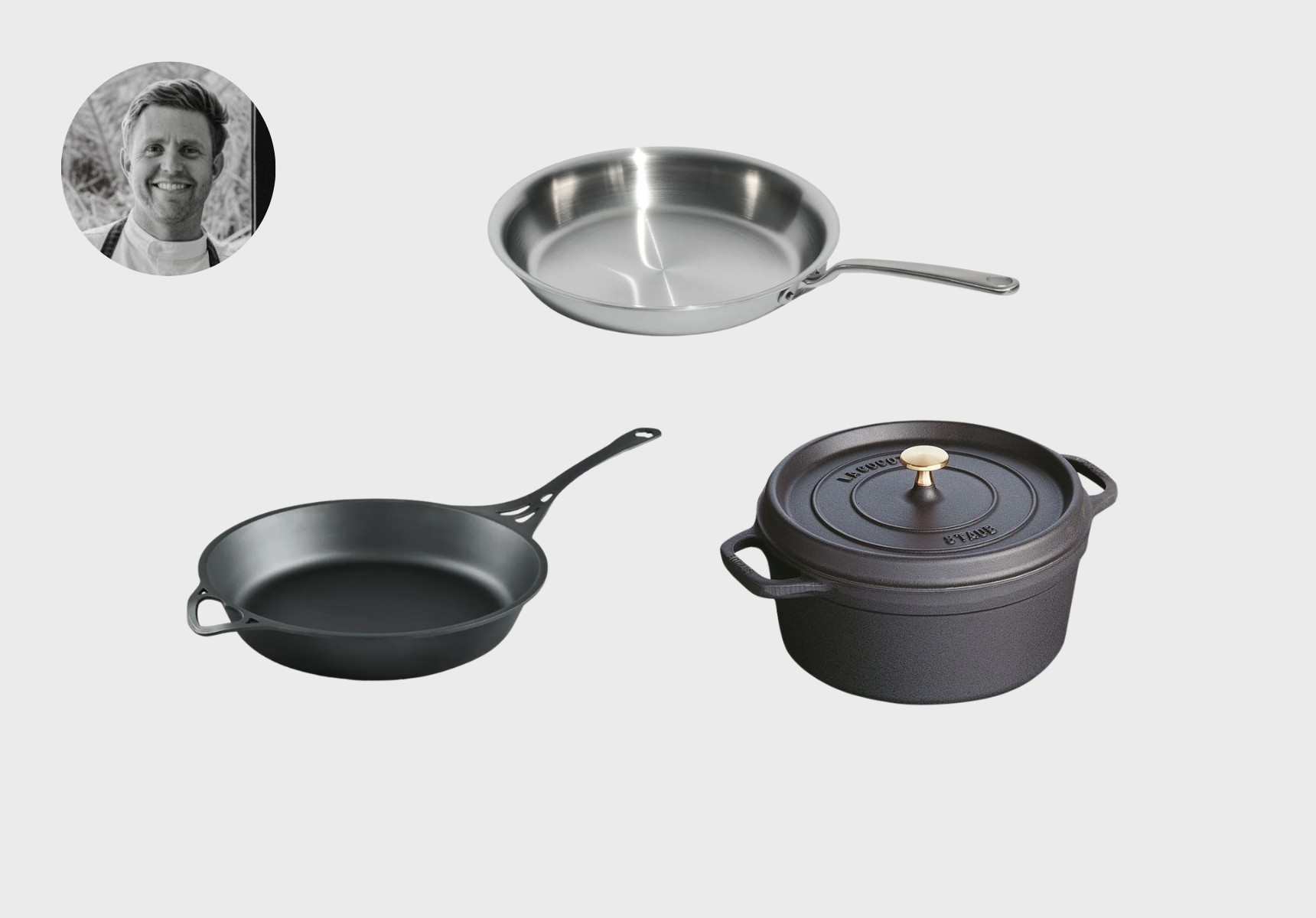 Staub dutch oven, Made In frying pan and Solidteknics Aus-Ion frypan