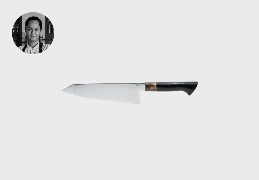 MD Knives custom-made K-tip knife with red gum handle