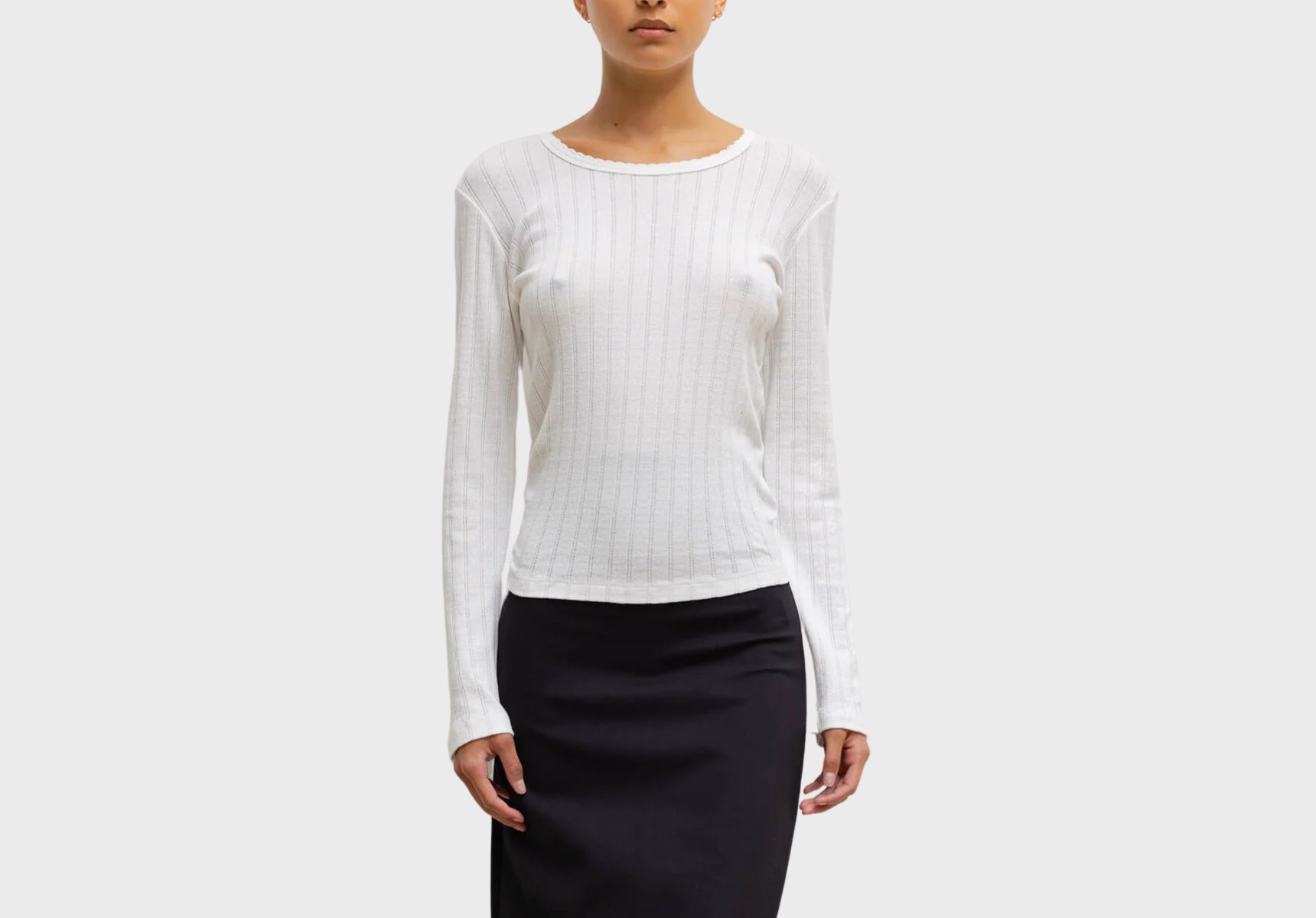 Leset Pointelle Slim Fit long sleeve top