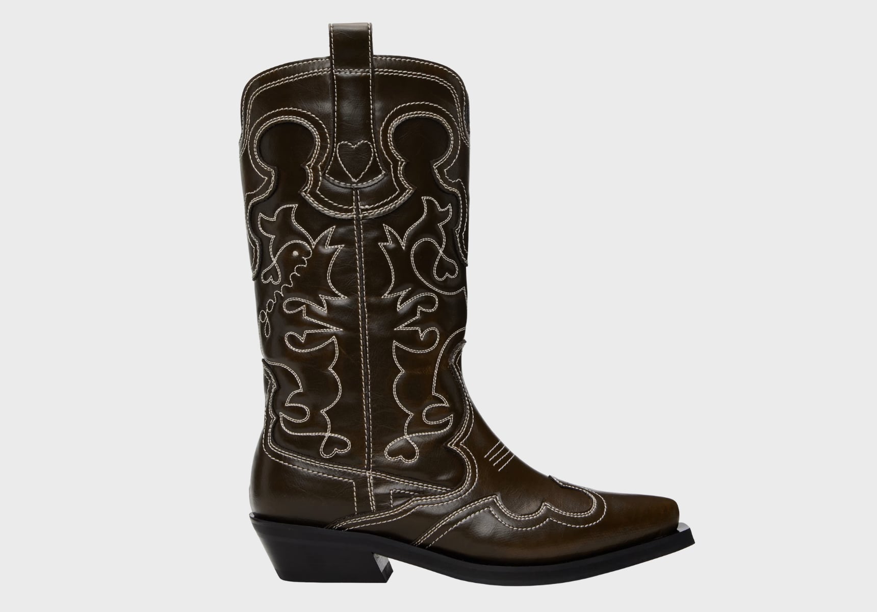 Ganni brown mid shaft embroidered western boots